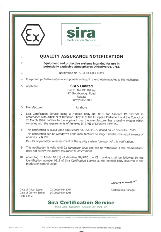 SIRA certificate
